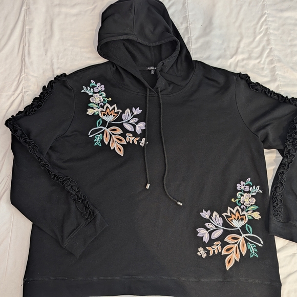 Hannah Tops - Hannah Black Hoodie with Colorful Floral Embroidery